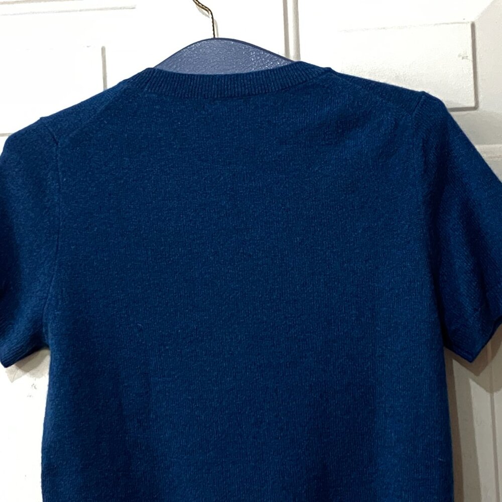 NEW Quince Mongolian Cashmere Sz M Women Sweater Pullover Short Sleeve Dark Blue - Picture 6 of 10
